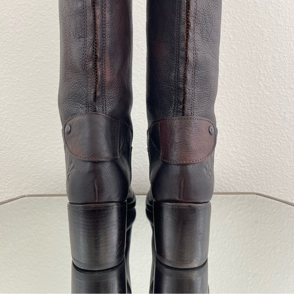 PATRICIA NASH Dark Brown Red Leather Loretta Tall Knee High Riding Heeled Boots - Picture 9 of 16